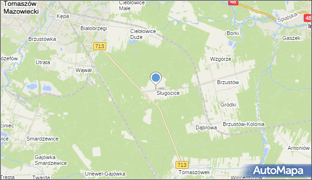 mapa Sługocice, Sługocice gmina Tomaszów Mazowiecki na mapie Targeo
